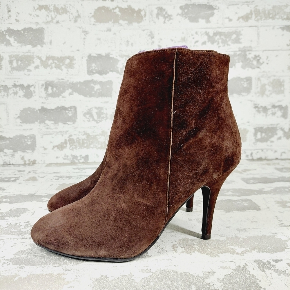 Brown Leather Suede High Heels Zip Ankle Boots B299
